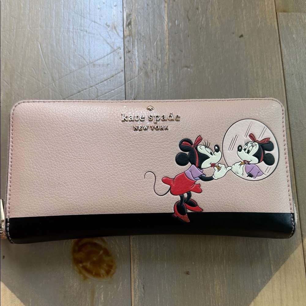 kate spade Pink and Black Minnie Mouse Zip Around Wallet